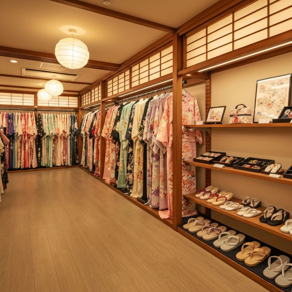 Kyo Kimono Rental shop interior in Kyoto